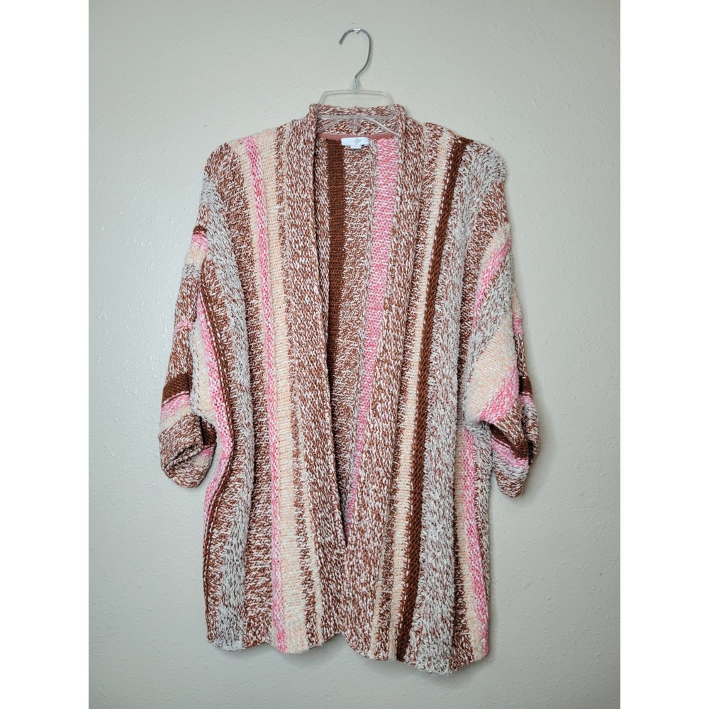 J. Jill Easy Dolman Multi-Colored Striped Open Front Cardigan Size‎ Large